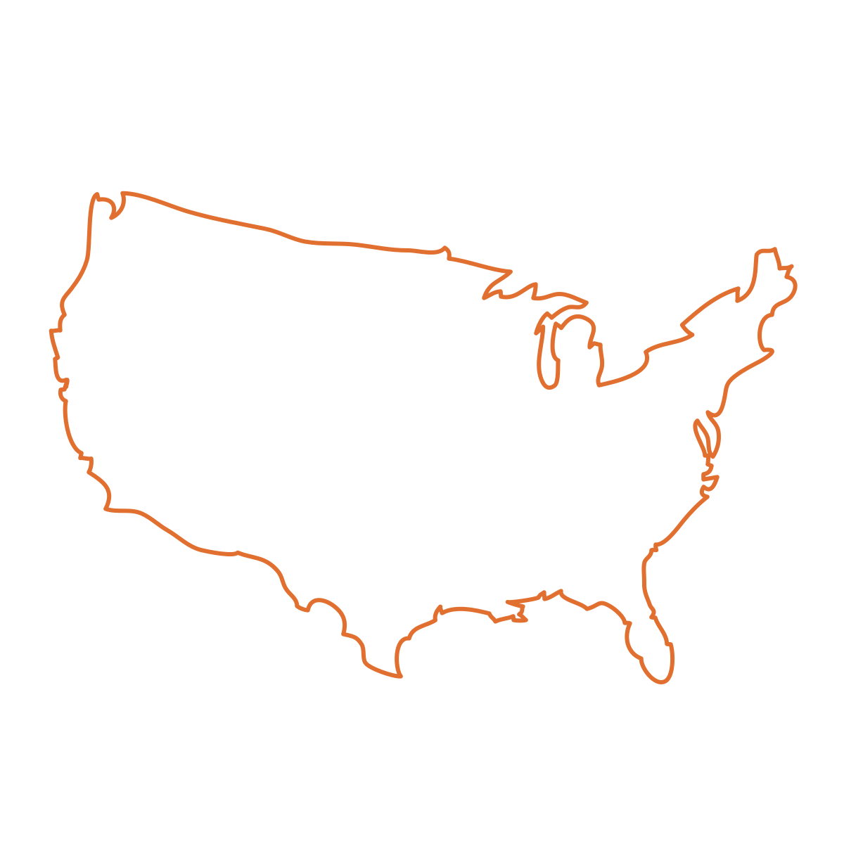 Map outline of the United States.