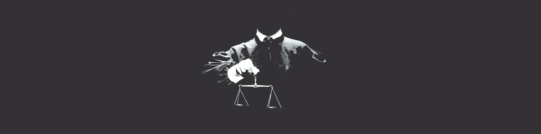 spooky headless judge holding scales of justice against a black background