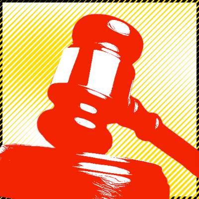 Red Gavel with yellow striped background
