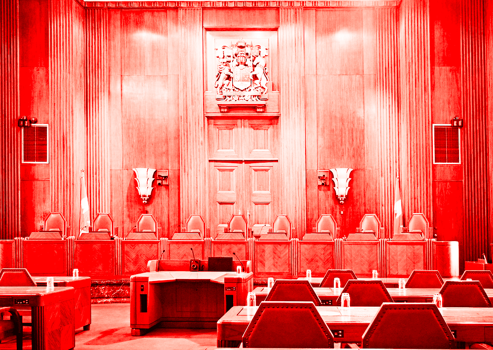 stylized image of courtroom in Supreme Court of Canada