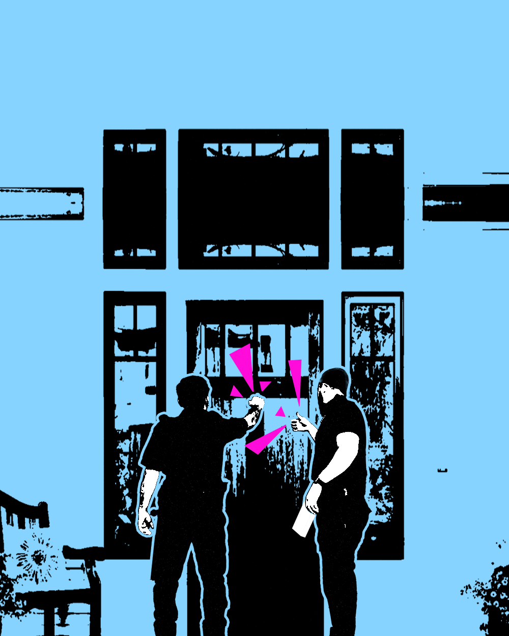 Two police officers knocking on someone's door
