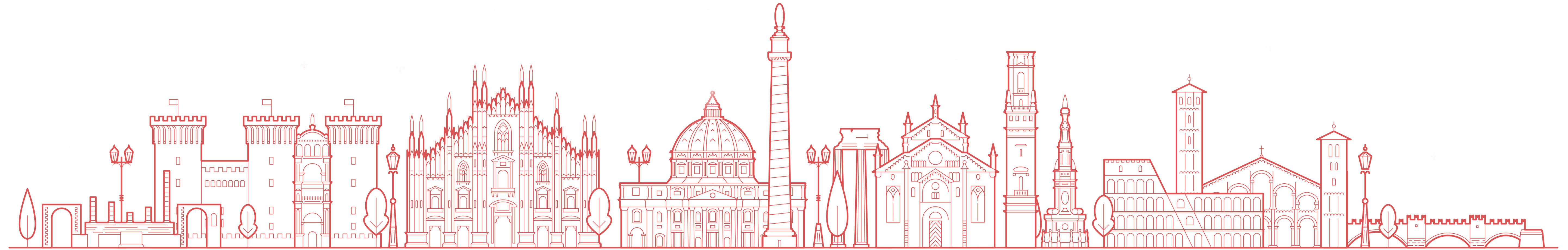 line drawing of major Italian buildings and structures