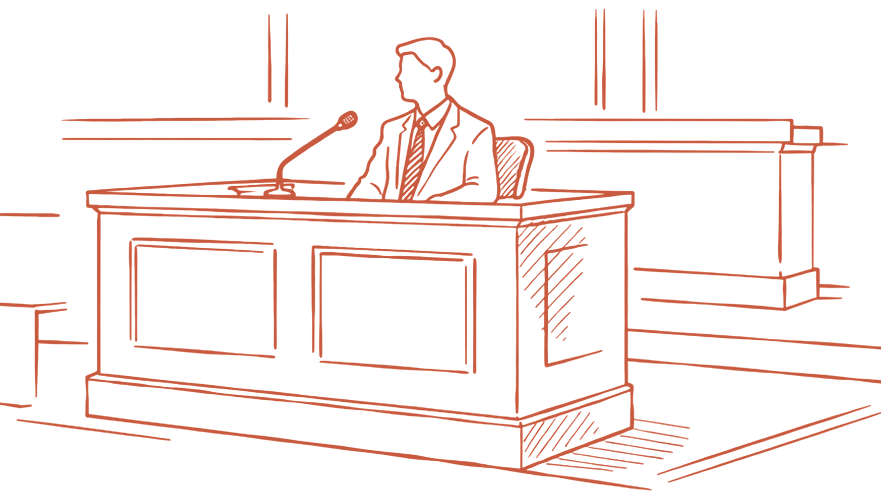 line drawing of someone on the witness stand