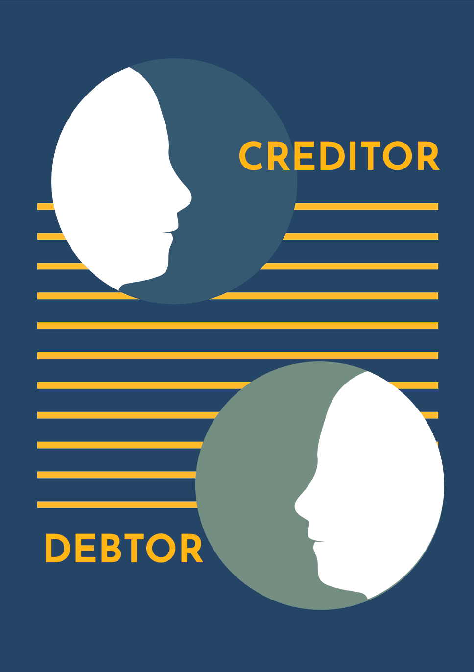 Image of two silhouettes of a side profile: one representing a judgement debtor, the other, a creditor.