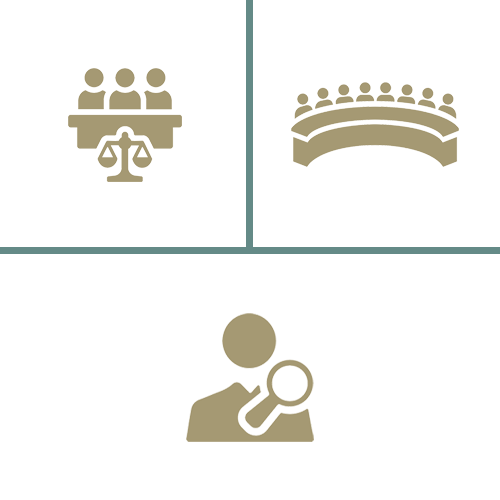 Images depicting a judicial council, an independent commission, and an inspector