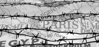 barbed wire superimposed over country maps